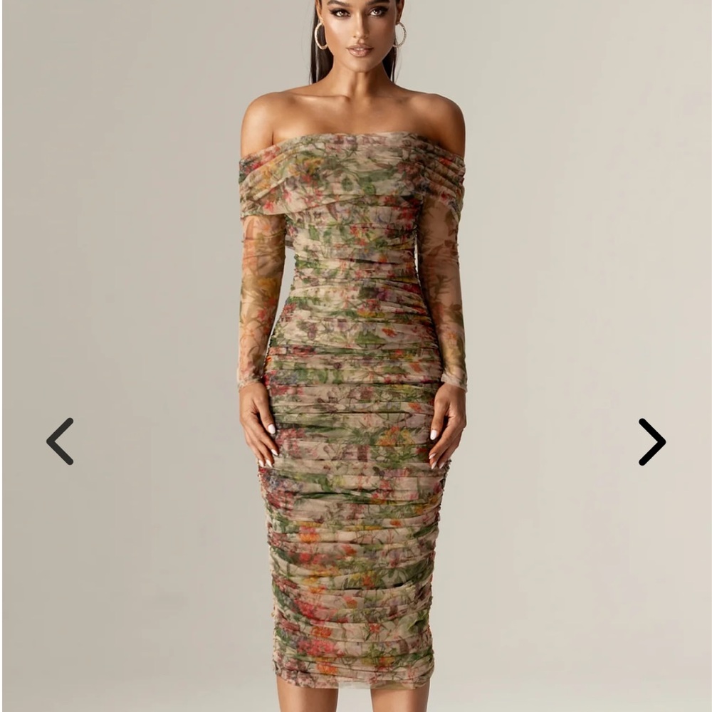 ALIEVA HAYLEY OFF THE SHOULDER MIDI DRESS